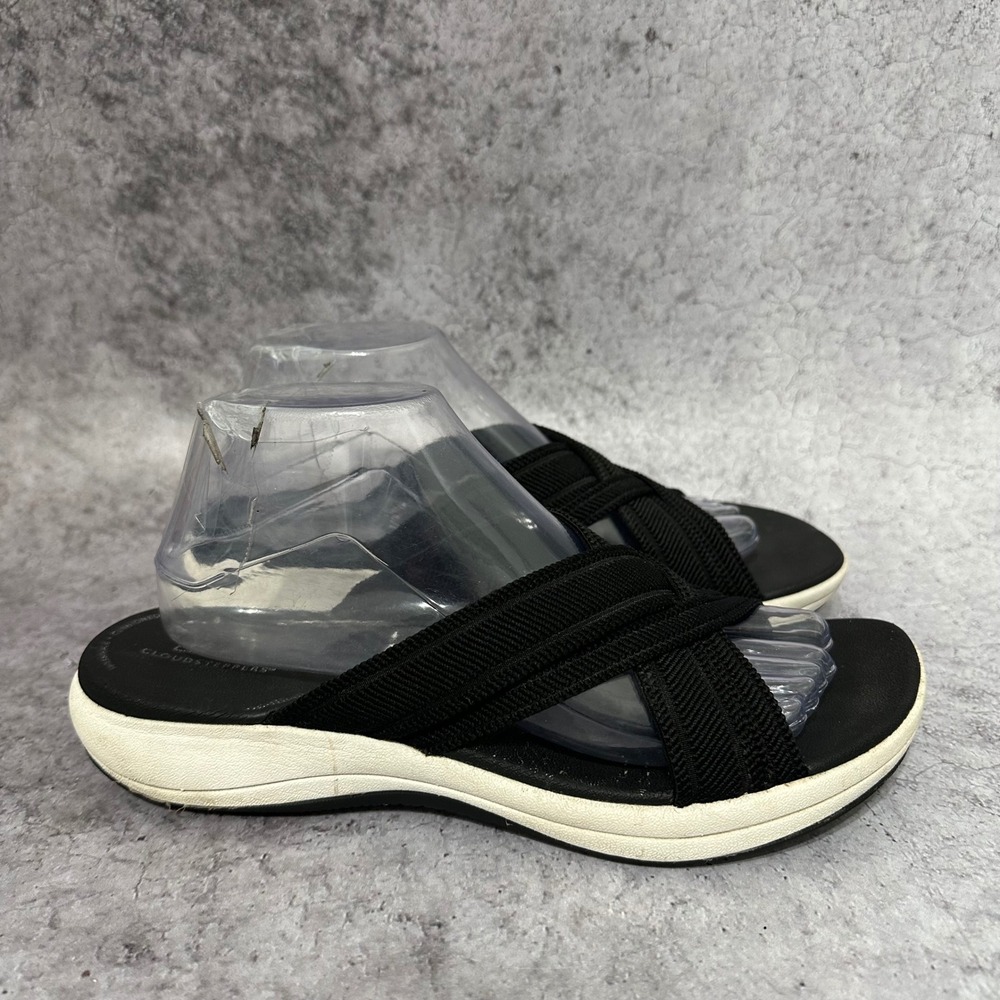Clarks Mira Isle Cloudsteppers Sandals Womens 10 Blk Crisscross Straps‎ Comfort
